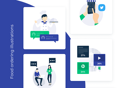 Food ordering illustrations blue clean flat food ordering green illustration infographic information order statistics people illustration simple