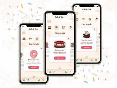Cards for confectionery products (mobile version) app branding cakes cards confectionery design illustration mobile pastries pastry shop sweet shop ui ux vector