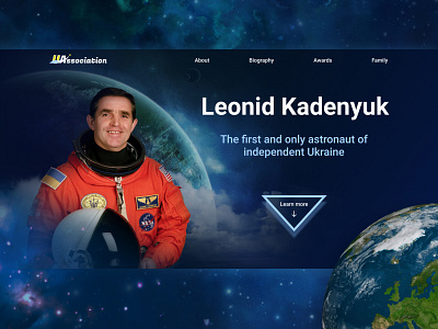 Landing page start screen "Leonid Kadenyuk" adobe photoshop astronaut banner design graphic design landing leonid kadenyuk page start screen ui ukraine ux
