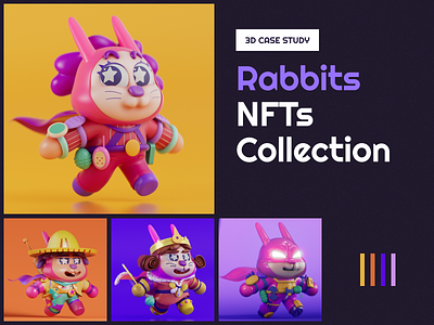 Rabbits NFT collection 🐰 2d 3d 3d collection 3d project animate c4d character crypto graphic design illustration nft nft collection nft project rabbits sketch