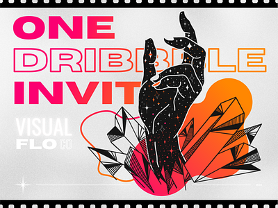 ONE DRIBBBLE INVITE ✶ VISUALFLO bold collage colors cosmic crystals denver design dribbble geometric graphic design hand illustration invite