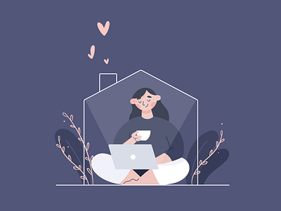 Stay Home cozy girl home illustration illustrator plants stayhome vector