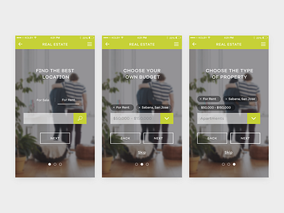 Real Estate Search app blur costa rica design filter for sale ios real estate rent search tour ui