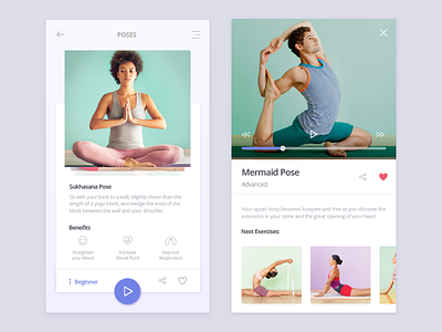 Yoga Time! app benefits design exercise health mobile poses purple relax ui video yoga