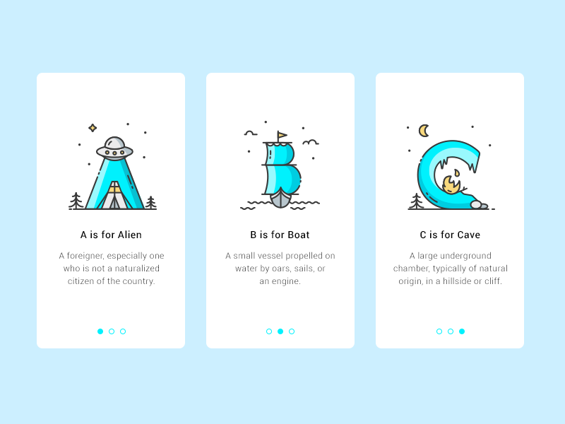 ABC :) 36daysoftype letter cave alien boat space illustration icons ui onboarding alphabet