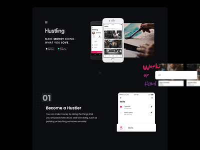 Hustling website dark mode design minimal ui webdesign website