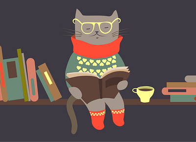 Cats reading books animation graphic design illustration ui