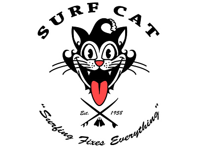 Surf Cat 1 art cat ill illustration personal retro vector