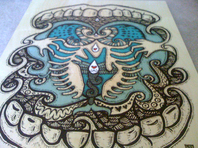 "love" - Printed on wood illustration person personal art hand drawn love drawing