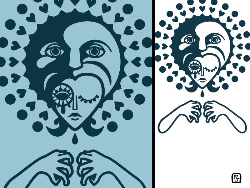 Triptych - first section close up love art personal person doodle drawing illustration vector