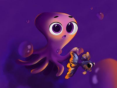 Cute Octopus bubble character children childrenbook cute dribbble eyes fish illustration octopus