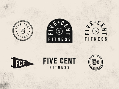Five Cent Fitness badge branding circle coin design fitness five five cent flag gym logo money nickel pennant rope sport texture training typography workout