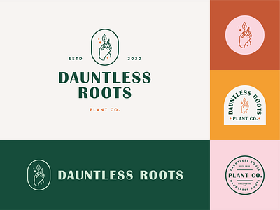 Dauntless Roots Logo badge boho botanical brand branding circle dauntless design hand icon illustration leaf logo logo system plant root roots shop small small business typography