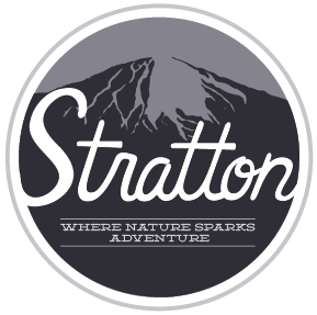 Stratton Logo adventure circle logo modern motto mountain nature purple script stratton vermont
