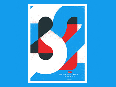 32 Under 32 Award Poster adfed award blue color theory minnesota mn numbers overprint poster red screenprint white