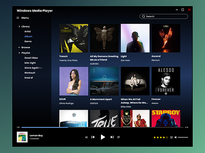 Windows Media Player 2022 app design music music player ui ux windows windows media player