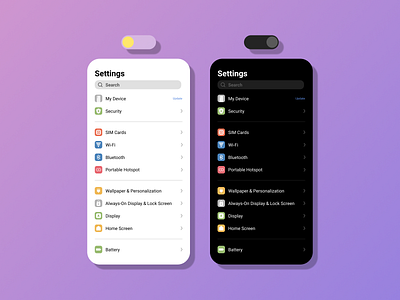 Settings (Day/Night) application design mobile mobile apps ui