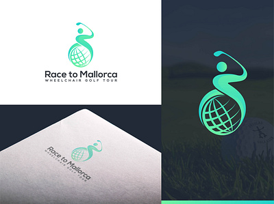 Race to Mallorca logo ball business company creative design game globe golf golf with globe icon logo logotype modern play professional sport