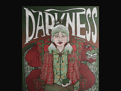 Darkness beauty cartoon darkness dragon fantasy hand drawn illustration lady pop art poster queen vintage
