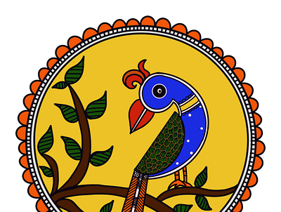 Madhubani Parrot design digitalartist illustration indianart indianarttraditional indiandigitalartist ipadart logo madhubani procreate