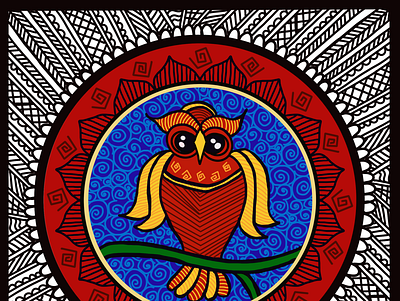 Madhubani Owl design digitalartist illustration indianart indianarttraditional indiandigitalartist ipadart logo madhubani procreate