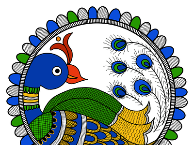 Madhubani Peacock design digitalartist illustration indianart indianarttraditional indiandigitalartist ipadart logo madhubani procreate