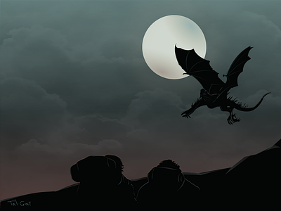 Nazgul death dragon frodo hobbit illustration moon nazgul night sky vector