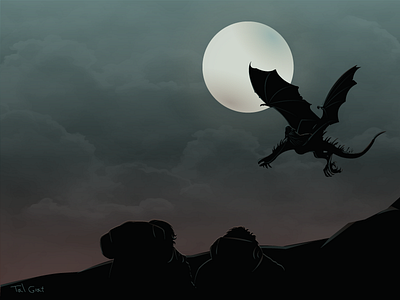 Nazgul death dragon frodo hobbit illustration moon nazgul night sky vector