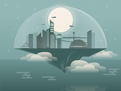 Futuristic floating city buildings city cityscape floating future futuristic illustration moon spaceship vector