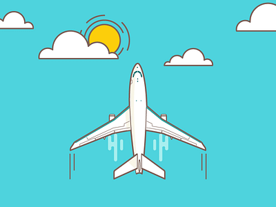 Take off airplane clouds dribbble flat icon illustration lines minimal plane take off vector