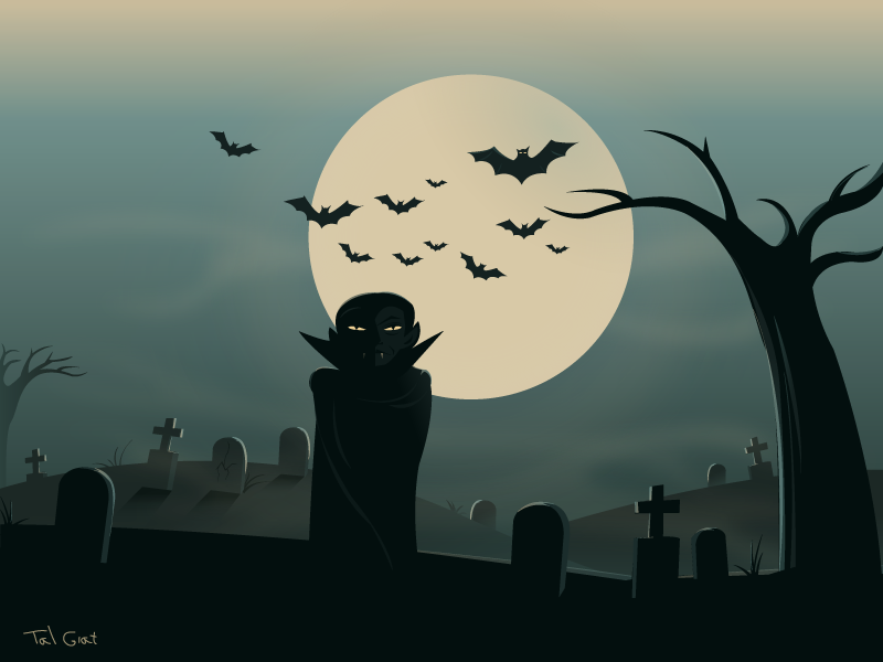 Dracula graveyard illustration vector moon grave vampire bat night dark dracula