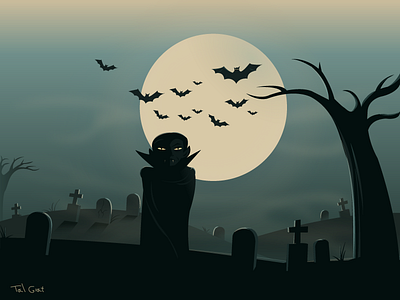 Dracula bat dark dracula grave graveyard illustration moon night vampire vector