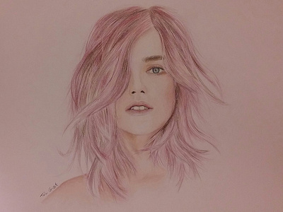 Pencil drawing - Purple hair woman hair pencil drawing purple realistic drawing woman