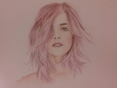 Pencil drawing - Purple hair woman