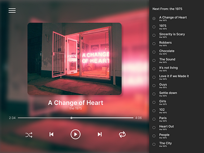 Music Playlist UI for Music Player (The 1975)