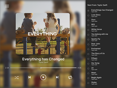 Music Playlist UI for Music Player (Taylor Swift)