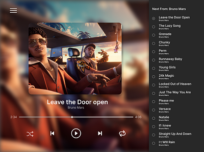 Music Playlist UI for Music Player (Bruno Mars) branding design figma graphic design illustration interactive music ui ui design