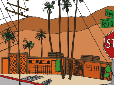Palm Springs, CA ca illustration orange palm springs retro street