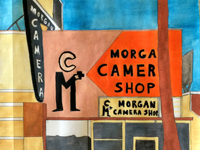 Camera Shop Los Angeles architecture buildings camera shop drawing gouache illustration los angeles painting