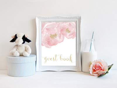 Pink Peony Guest Book Sign - Digital Printable calligraphy design designer digital printable font glitter guest book lettering pink stationery designer wedding wedding stationery