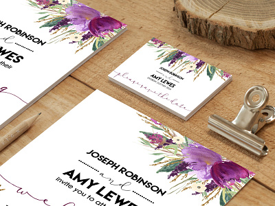 Purple And Glitter Floral Wedding Stationery