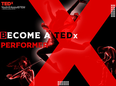 TEDx performers post ! annoucement creative dark graphic design media performers post red social media team