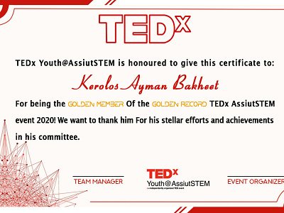 TEDx certificate for the best member ! certificate certificate design creative design graphic design red team