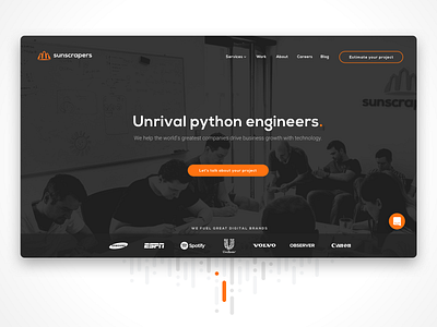 Unrival python engineers homepage javascript landing page python sketch software design software house sunscrapers