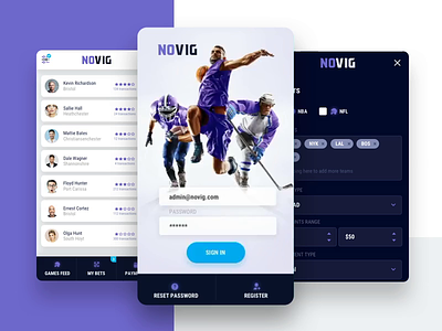 NoVIG login view app app animation gamble games login nba nfl nhl sport sport app