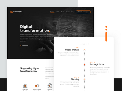 Digital Transformation black black white design digital house landing landing page landingpage orange process software software house sunscrapers technology transformation ui ux website