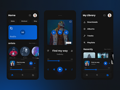 Streaming music APP app application blue inspiration music player ui uiux