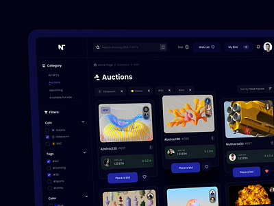 NFT Store concept auctions bid bitcoin catalog crypto ethereum filters nft store