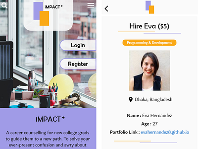 Impact Plus app career counsel design goals mentor ui ux