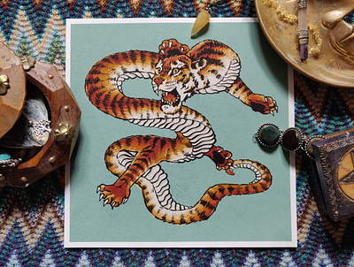 Tiger Dragon art print dragon art folklore graphic design illustration procreate tiger art